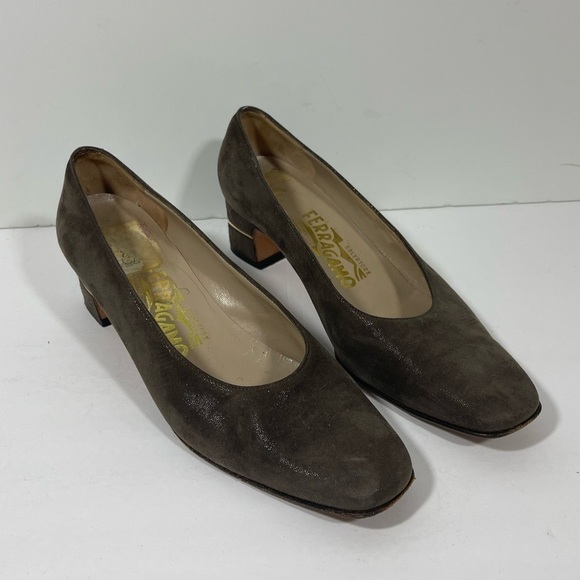 Salvatore Ferragamo Brown Suede Pump Women's Block Heel 6.5 - Picture 3 of 12